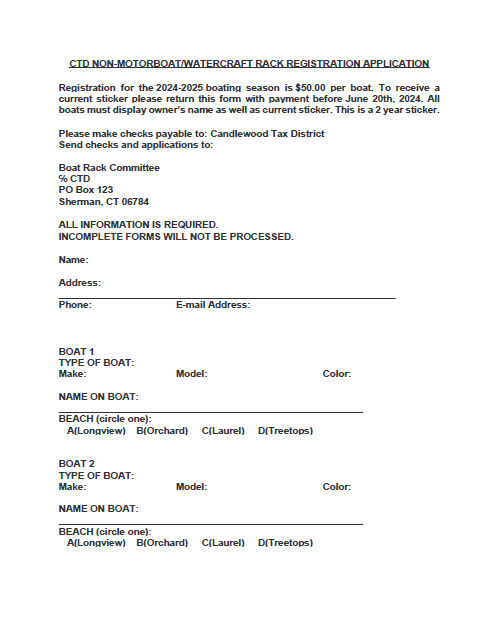 CLE Boat Rack Application Form 2024-2025 (Click to Open and Print)
